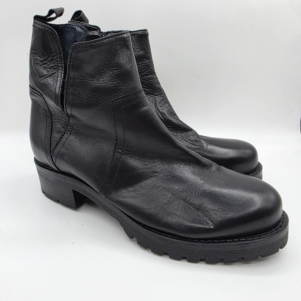 Miz Mooz Pookie Ankle Boot Black Leather Lug Sole Womens 41